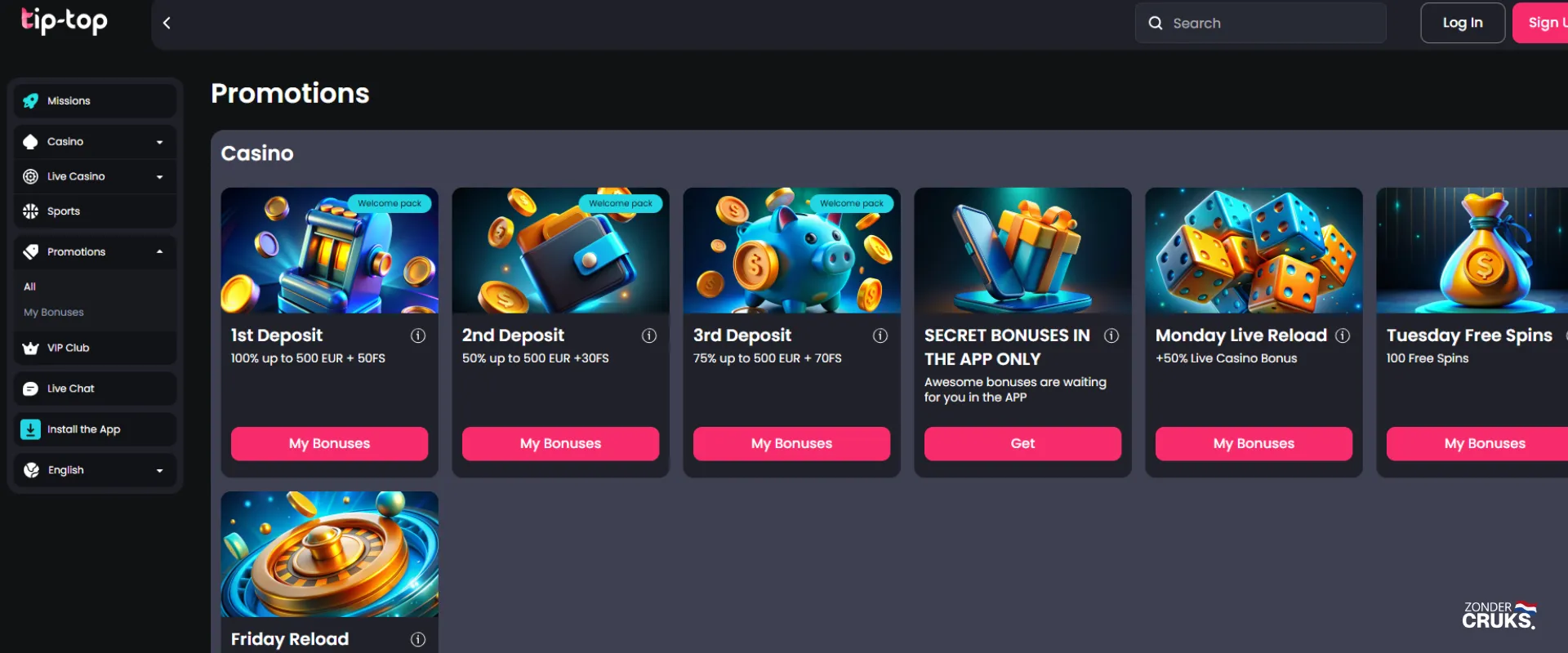 Tip-top casino bonus